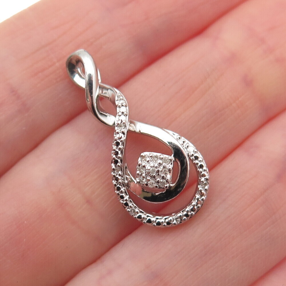 Sun 925 Sterling Silver Real Round-Cut Diamond Infinity Twisted Charm Pendant